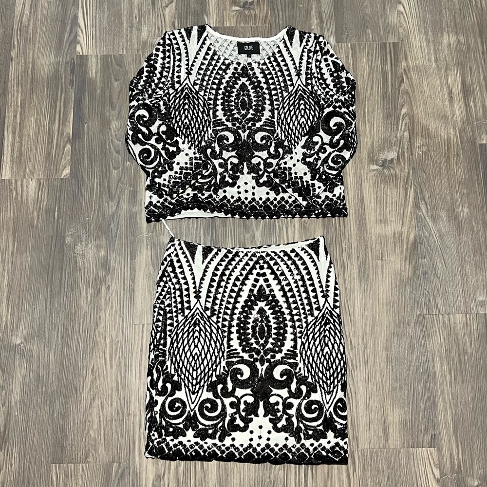 Sheer B/W Sequin Two-Piece Boutique Dress - Size S